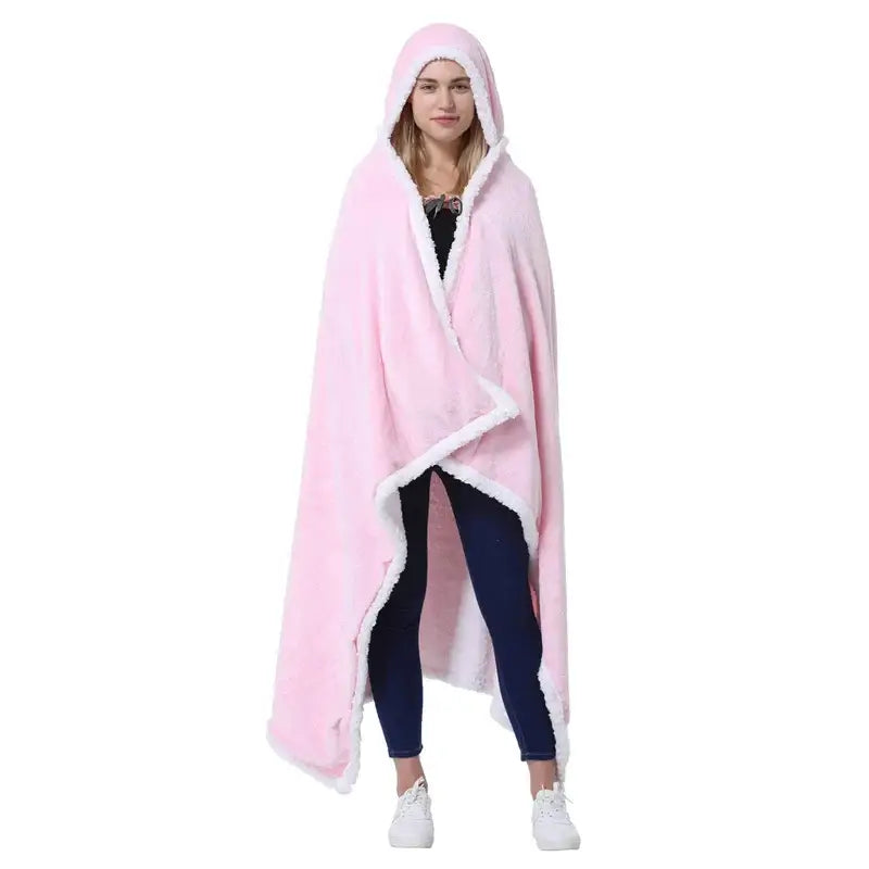 Leopard print warm wearable hooded blanket bedroom soft fleece shawl