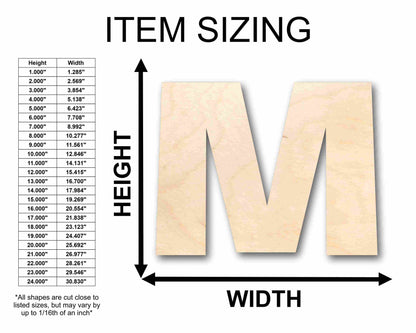 Unfinished Wood Block Letter M - Craft - up to 46" DIY