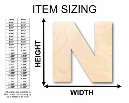 Unfinished Wood Block Letter N - Craft - up to 46" DIY