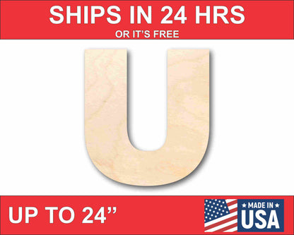 Unfinished Wood Block Letter U - Craft - up to 46" DIY