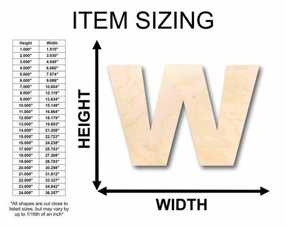 Unfinished Wood Block Letter W - Craft - up to 46" DIY