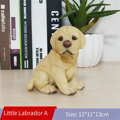Lifelike black & white resin dog sculpture living room decor