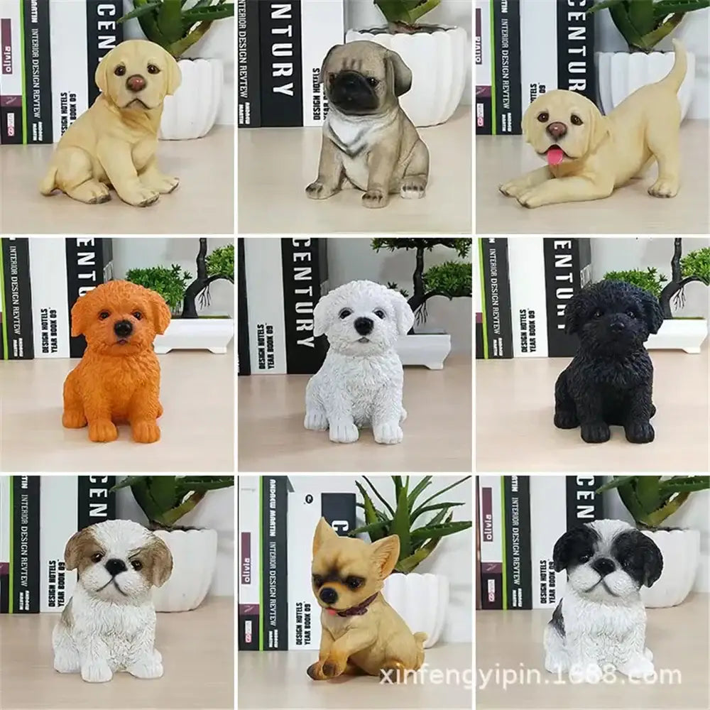 Lifelike black & white resin dog sculpture living room decor