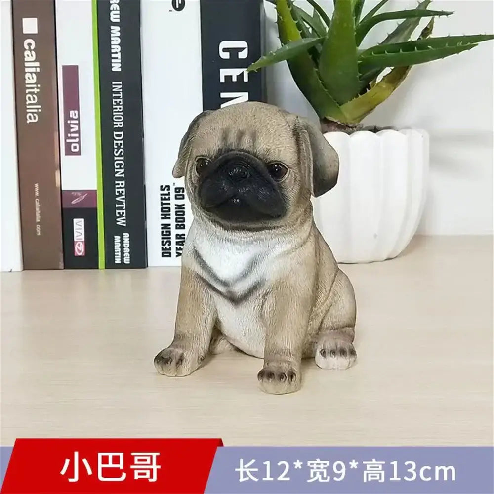 Lifelike black & white resin dog sculpture living room decor