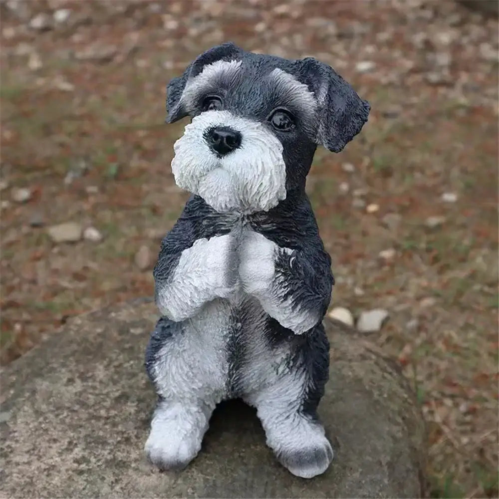 Lifelike black & white resin dog sculpture living room decor
