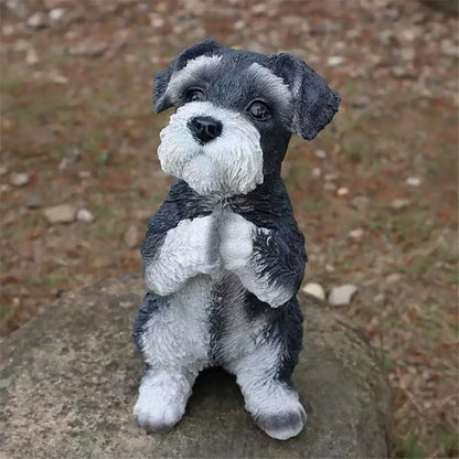 Lifelike black & white resin dog sculpture living room decor