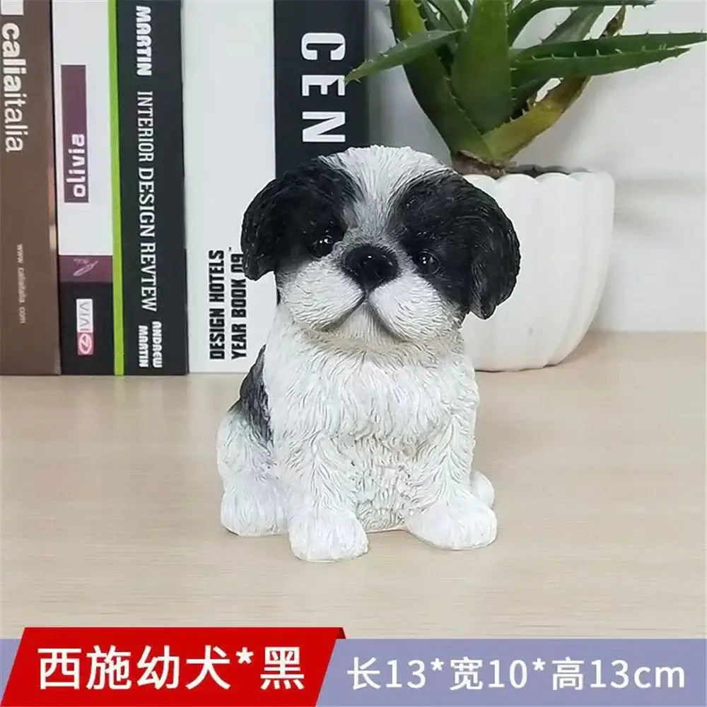 Lifelike black & white resin dog sculpture living room decor