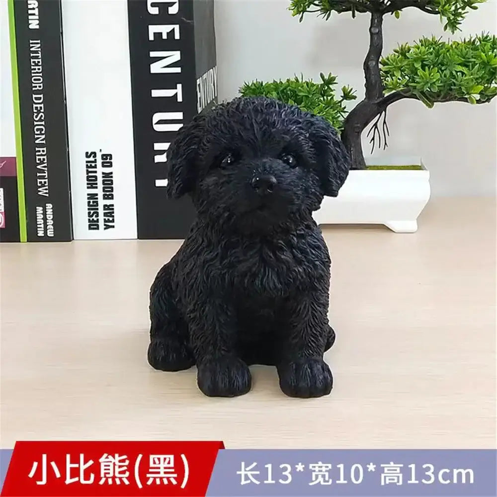 Lifelike black & white resin dog sculpture living room decor