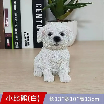 Lifelike black & white resin dog sculpture living room decor