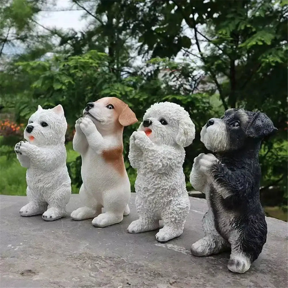 Lifelike black & white resin dog sculpture living room decor