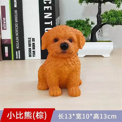 Lifelike black & white resin dog sculpture living room decor