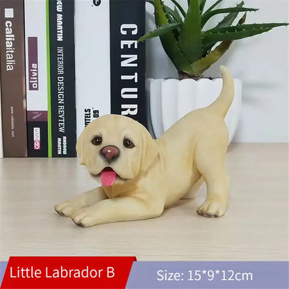 Lifelike black & white resin dog sculpture living room decor