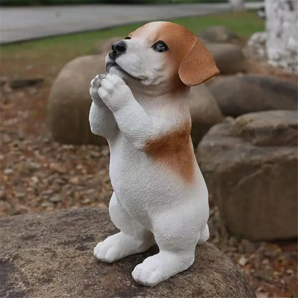 Lifelike black & white resin dog sculpture living room decor
