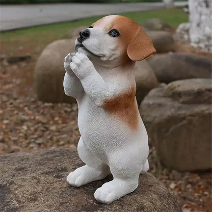Lifelike black & white resin dog sculpture living room decor