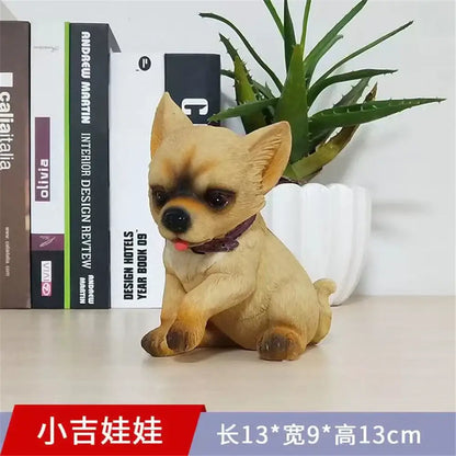 Lifelike black & white resin dog sculpture living room decor