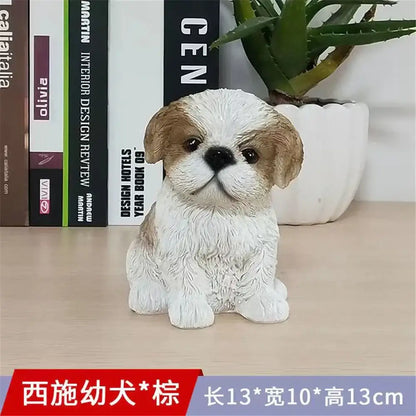Lifelike black & white resin dog sculpture living room decor