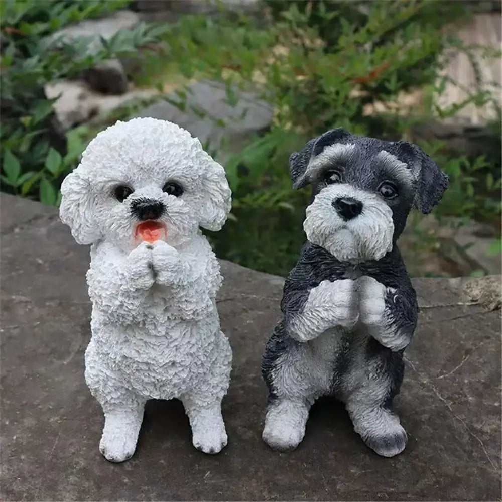 Lifelike black & white resin dog sculpture living room decor