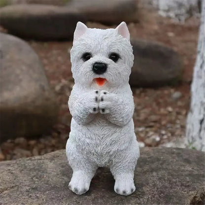 Lifelike black & white resin dog sculpture living room decor