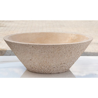 Light Beige Travertine V-Shape Tapered Sink Honed Inside and Sandblasted Outside  (D)16" (H)6"