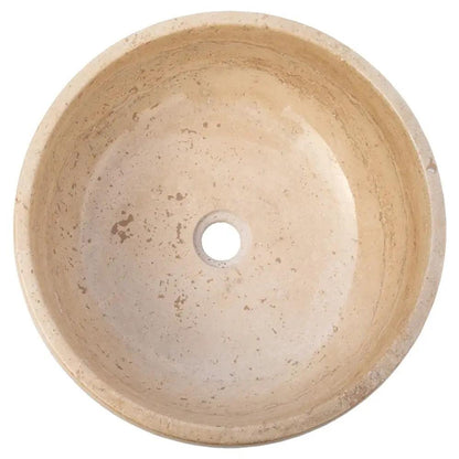 Light Beige Polished Travertine Vessel Bathroom Sink 16 Inch Round Natural Stone