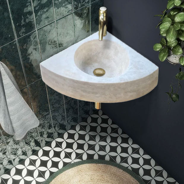 Light Beige Travertine Corner Vessel Bathroom Sink Wall Mount 15 7