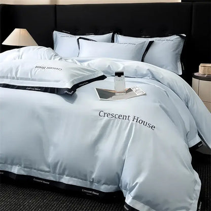 Light blue and black ice silk duvet cover bed set for bedroom