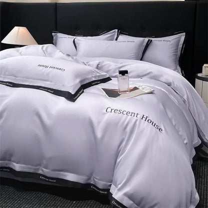 Light blue and black ice silk duvet cover bed set for bedroom