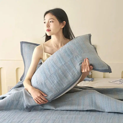 Light blue and gray cotton summer cool quilt bedroom towel blanket