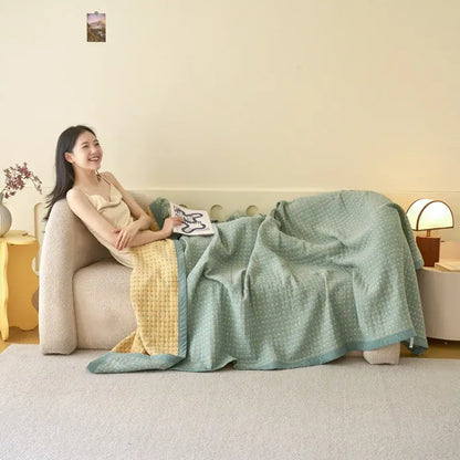 Light blue and gray cotton summer cool quilt bedroom towel blanket