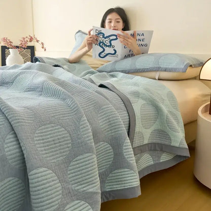 Light blue and gray cotton summer cool quilt bedroom towel blanket