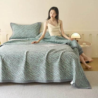 Light blue and gray cotton summer cool quilt bedroom towel blanket
