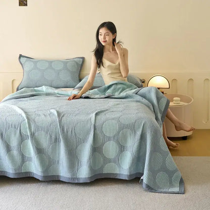 Light blue and gray cotton summer cool quilt bedroom towel blanket