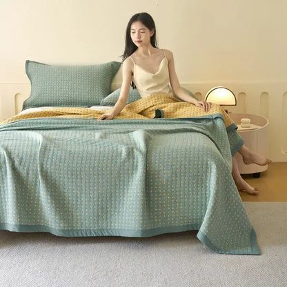 Light blue and gray cotton summer cool quilt bedroom towel blanket
