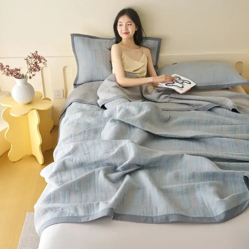 Light blue and gray cotton summer cool quilt bedroom towel blanket