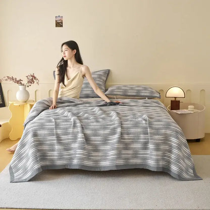 Light blue and gray cotton summer cool quilt bedroom towel blanket
