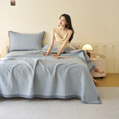 Light blue and gray cotton summer cool quilt bedroom towel blanket