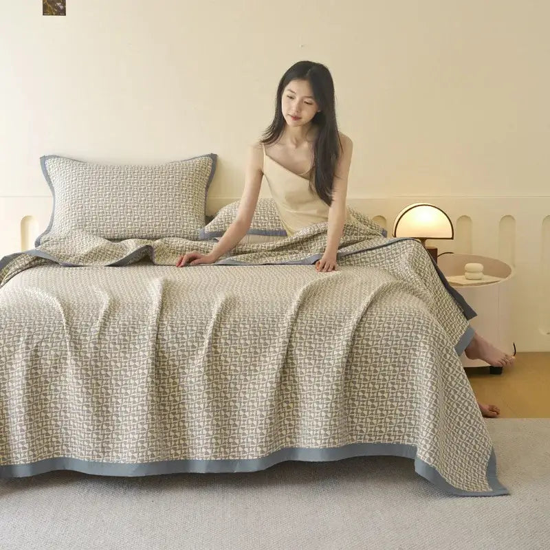 Light blue and gray cotton summer cool quilt bedroom towel blanket