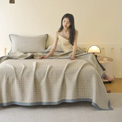 Light blue and gray cotton summer cool quilt bedroom towel blanket