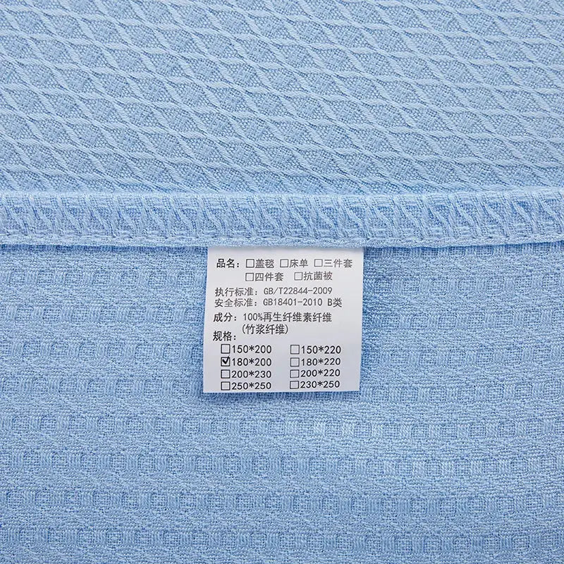 Light blue bamboo fiber summer quilt bedroom diamond grid blanket