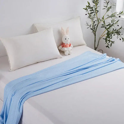 Light blue bamboo fiber summer quilt bedroom diamond grid blanket