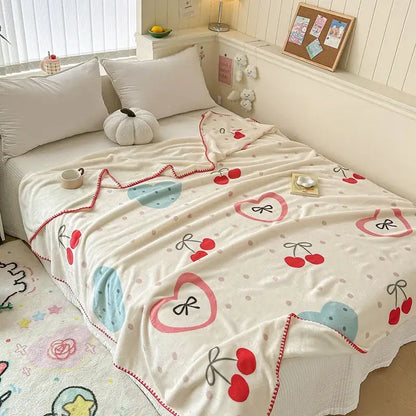 Light blue bear pattern cozy milk velvet blanket bedroom travel shawl