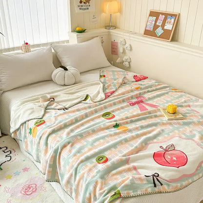 Light blue bear pattern cozy milk velvet blanket bedroom travel shawl