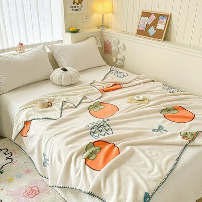Light blue bear pattern cozy milk velvet blanket bedroom travel shawl