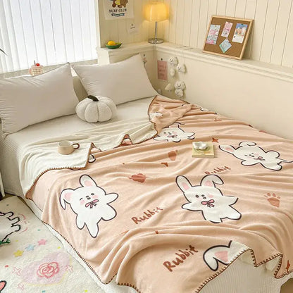 Light blue bear pattern cozy milk velvet blanket bedroom travel shawl