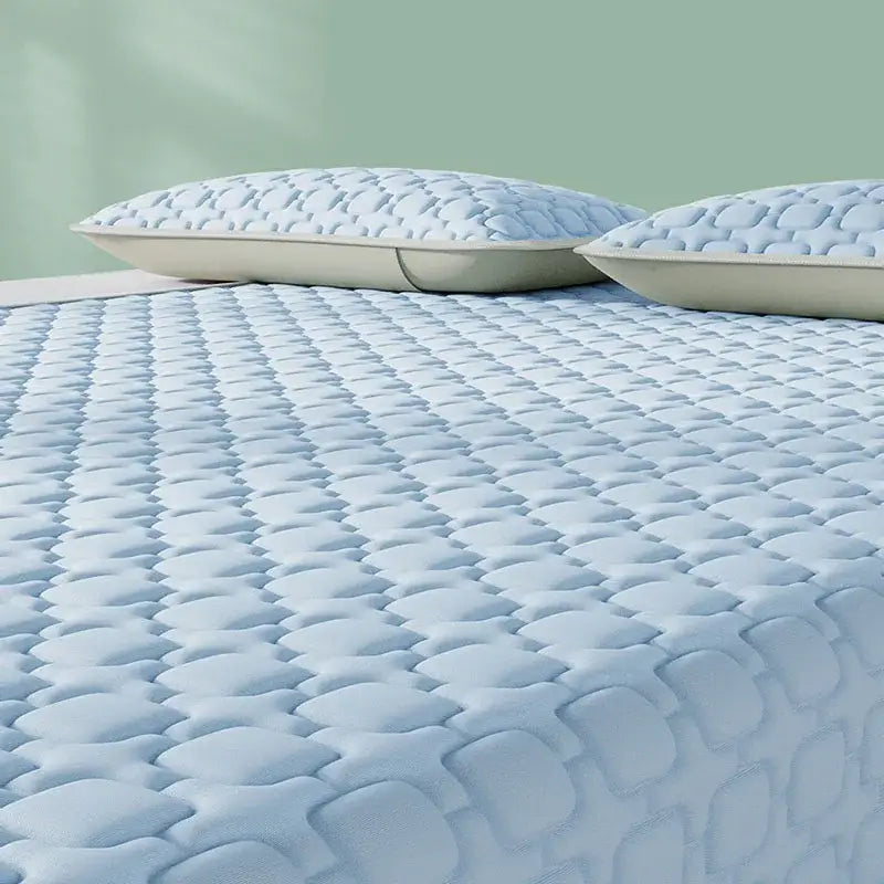 Light blue & beige cooling latex pad bedroom quilted mattress pad