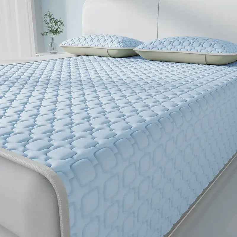 Light blue & beige cooling latex pad bedroom quilted mattress pad