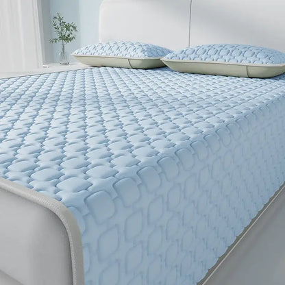 Light blue & beige cooling latex pad bedroom quilted mattress pad