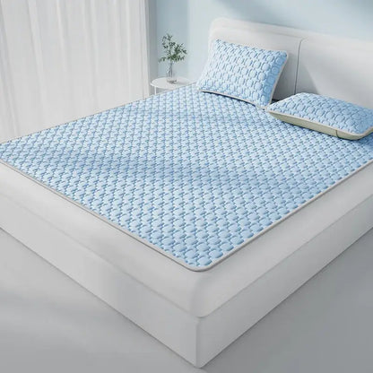 Light blue & beige cooling latex pad bedroom quilted mattress pad
