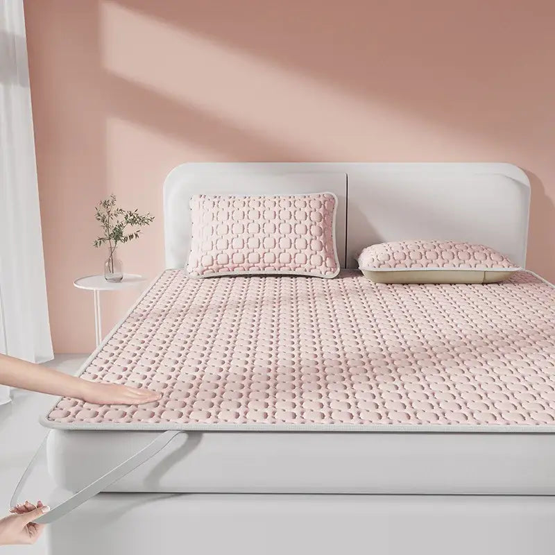 Light blue & beige cooling latex pad bedroom quilted mattress pad