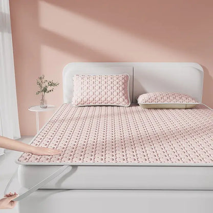 Light blue & beige cooling latex pad bedroom quilted mattress pad
